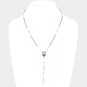 Stainless Steel Rosary Beads Gold Pendant Cross Necklace Chain Y Two Tone